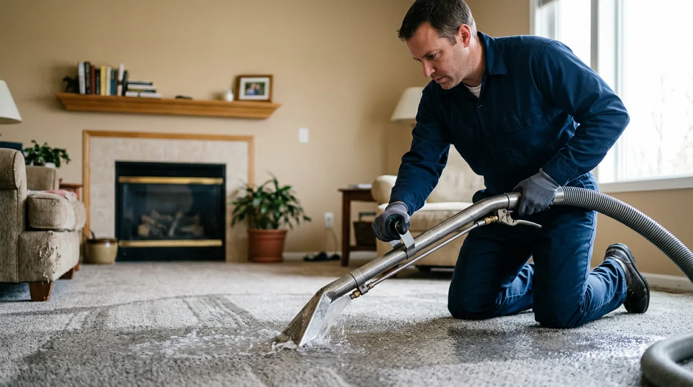 Water damage restoration technician working near Bellevue, OH